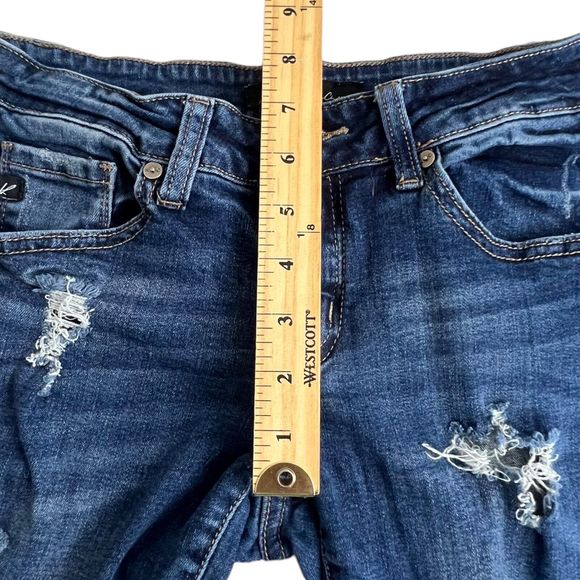 KanCan Womens Dark Wash Low Rise Distressed Raw Hem Skinny Jeans 25‎ - Picture 5 of 8